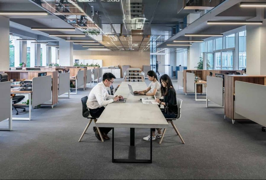 Team at work in an open office